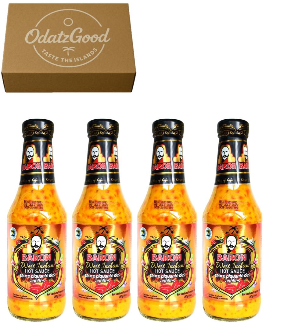 Baron West Indian Hot Sauce 14oz (397g) 4-Pack – Product of St. Lucia – Curated & Packaged by ODatzGood