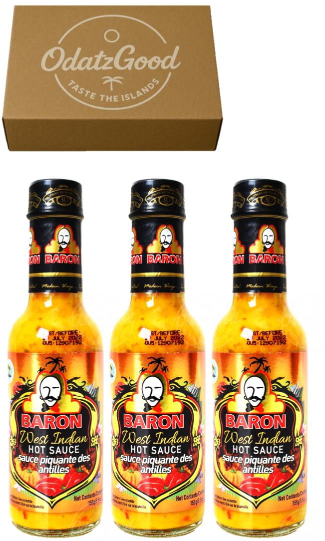 Baron West Indian Hot Sauce 5.5oz (155g) 3-Pack – Product of St. Lucia – Curated & Packaged by ODatzGood
