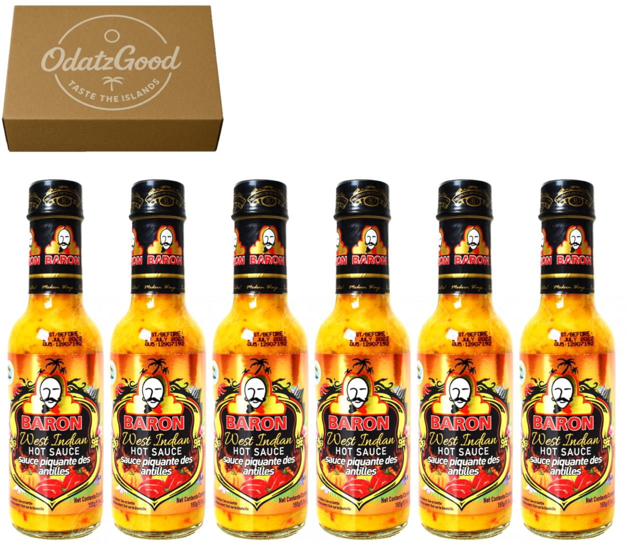 Baron West Indian Hot Sauce 5.5oz (155g) 6-Pack – Product of St. Lucia – Curated & Packaged by ODatzGood