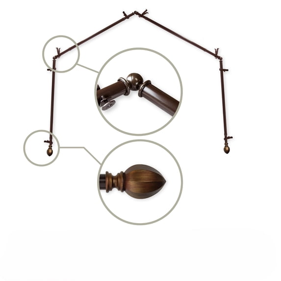 Solid Contemporary 4-Sided Bay Window Curtain Rod - 201" - Chocolate Brown