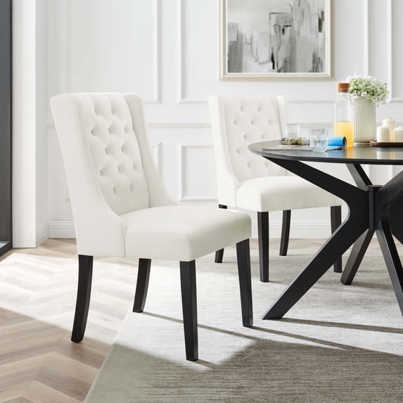 Modway Baronet 20" Tufted Velvet Dining Chairs in White/Black (Set of 2)