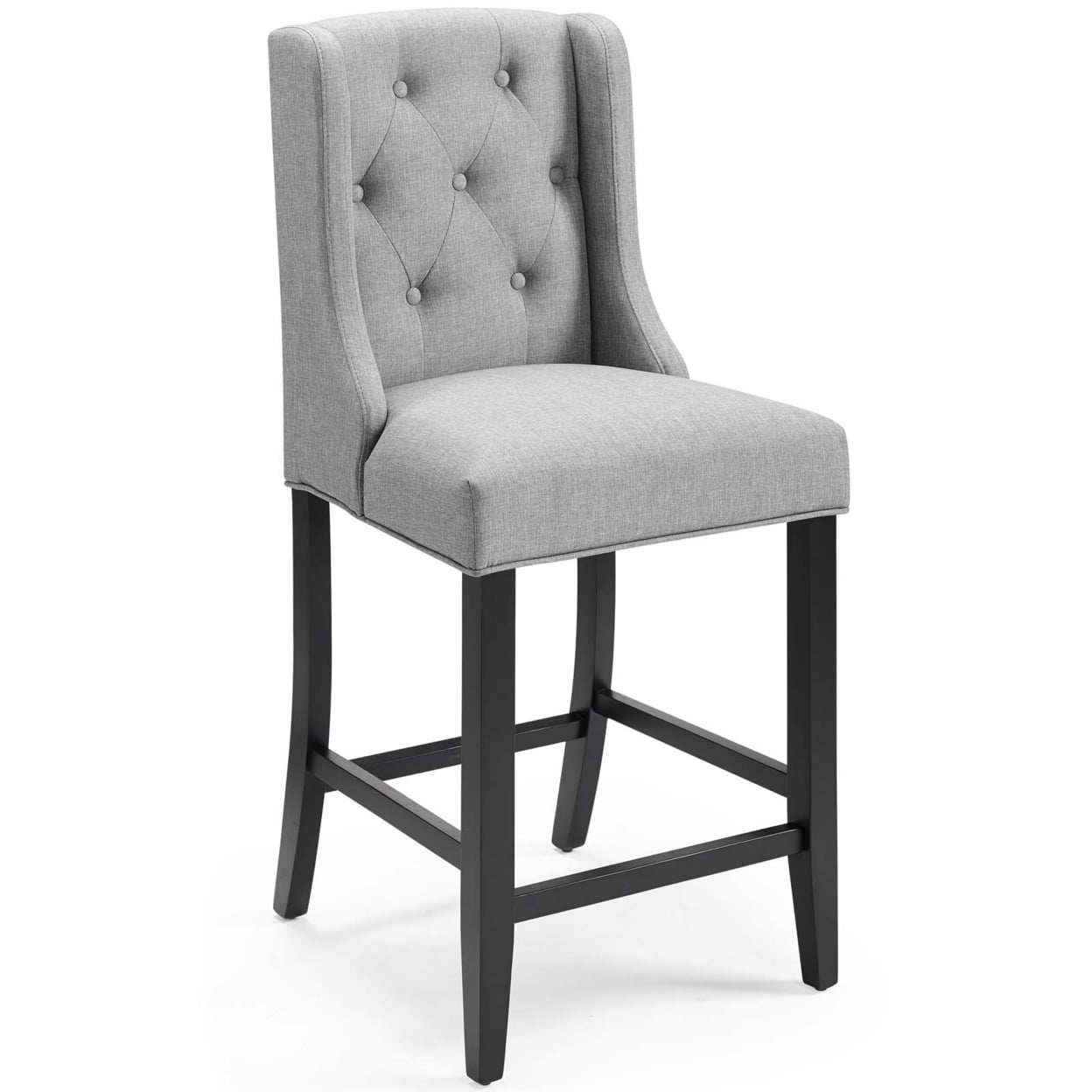 Light Gray Tufted Button Upholstered Counter Stool with Wood Legs
