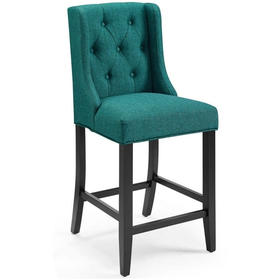 Modway Baronet Tufted Button Upholstered Fabric Counter Stool in Teal