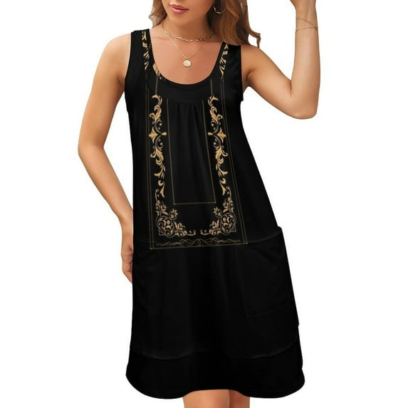 Barong Tagalog Print- Filipino Sleeveless U-Neck Fake Two Piece Dress Women's long dress Women's clothing