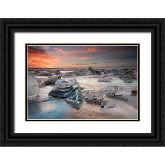 Baroni, Massimo 24x17 Black Ornate Wood Framed with Double Matting Museum Art Print Titled - Glacial Lagoon Beach