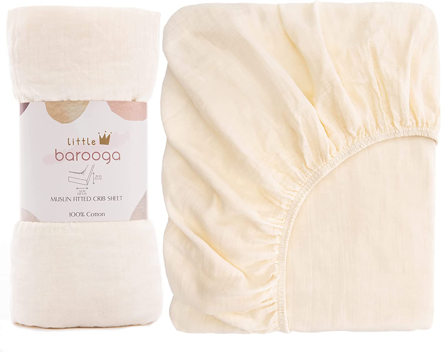 Barooga Muslin Crib Sheets for Boys and Girls, 28"x 52" + 9" , 100