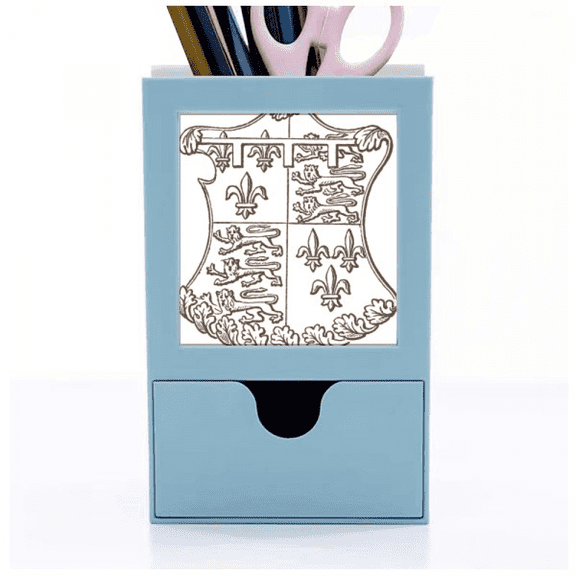 Baroque Art Black White Lion Shield Desk Supplies Organizer Pen Holder Card