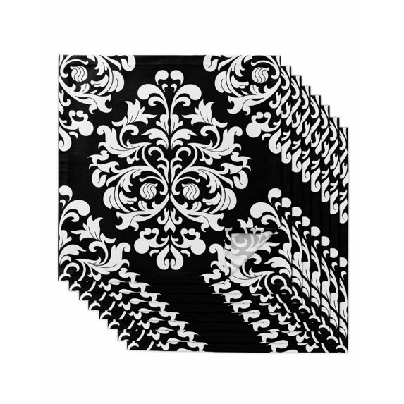 Baroque Black Cloth Napkins Set of 8 Reusable Dinner Napkins, Vintage Damask Classic Floral Cocktail Napkin Washable Table Napkins for Wedding/Holiday Party/Baby Shower 20"x20"
