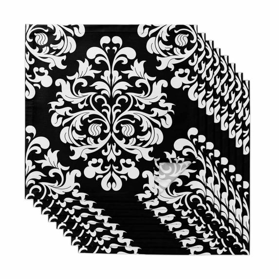 Baroque Black Cloth Napkins, Vintage Damask Classic Floral Washable and Reusable Dinner Napkins Set of 8, Table Napkin for Kitchen Party Birthday Wedding Hotel Housewarming 20"x20"