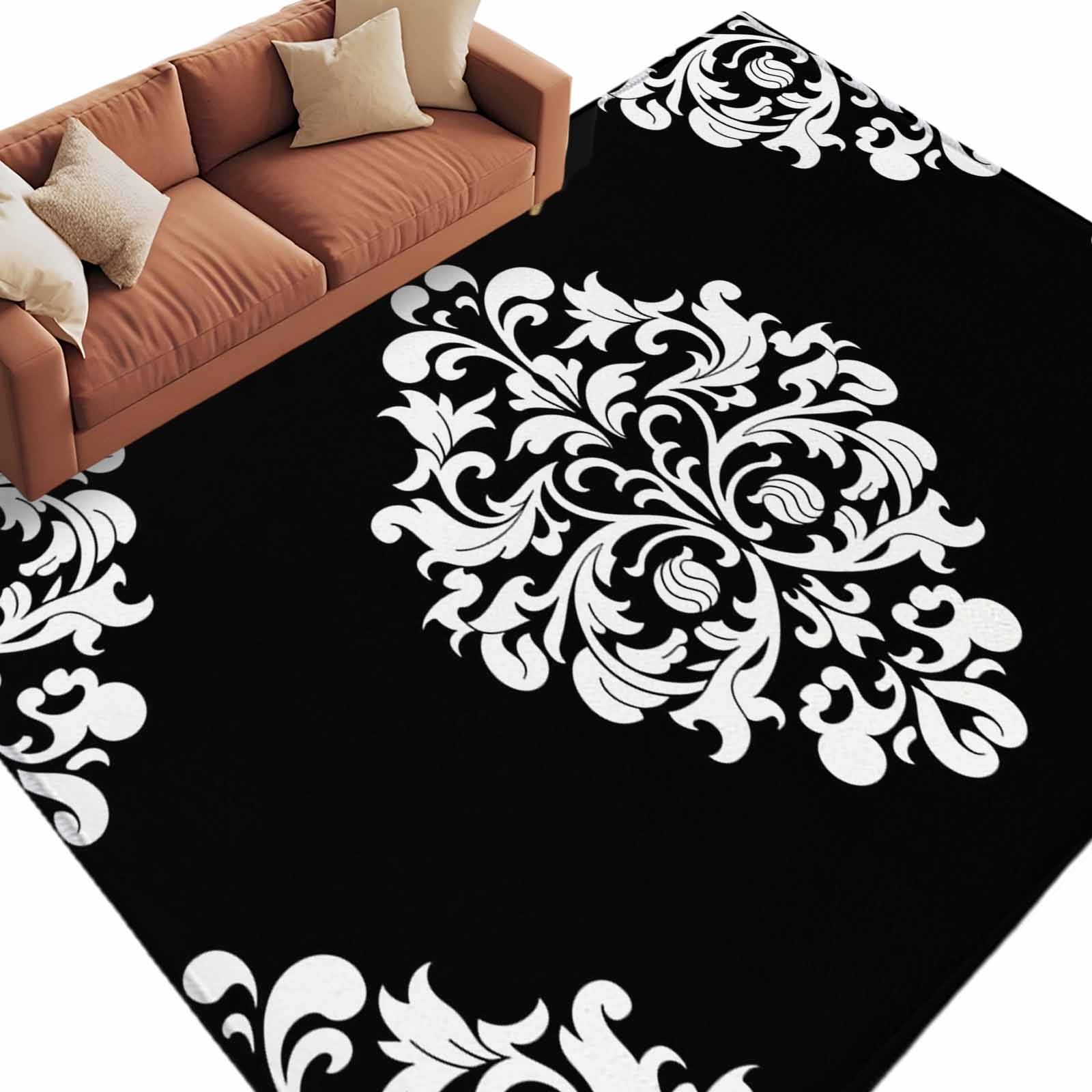 Baroque Black Large Area Rugs for Bedroom Living Room, Soft Non Slip ...