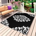 thumbnail image 1 of Baroque Black Outdoor Rug for Patio/Deck/Porch, Non-Slip Large Area Rug 5 x 8 Ft, Vintage Damask Classic Floral Indoor Outdoor Rugs Washable Area Rugs, Reversible Camping Rug Carpet Runner, 1 of 8