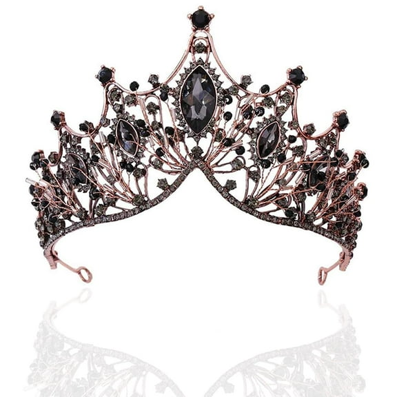 Baroque Black Queen Crown for Women, Dark Gothic Princess Tiaras and Crown Handmade Crystal Headband Birthday Tiara for Women – Wedding Halloween Faire Costume Birthday Music Festival