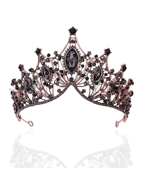 Baroque Black Queen Crown for Women, Dark Gothic Princess Tiaras and Crown Handmade Crystal Headband Birthday Tiara for Women – Wedding Halloween Faire Costume Birthday Music Festival