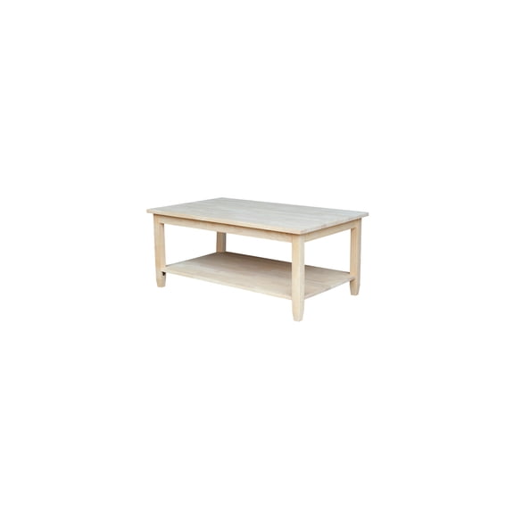 Baroque Bonanza Coffee Table in Solid Parawood, Butcher Block Surface, Lower Shelf Storage, 42 x 25 x 18 Inches, Perfect for Stylish Living Rooms