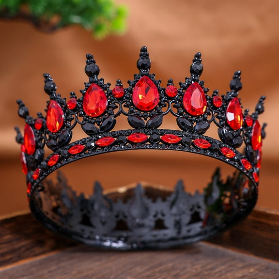 Baroque Crowns Queen Crown Gothic Tiara Crystal Crowns Princess Tiara Vintage Tiara For Women Girls Halloween Costume Party Prom Black and Red
