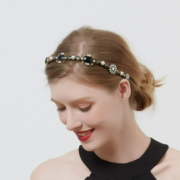 Baroque Crystal Headband Vintage Faux Pearl Crown Delicate Bridal Rhinestone Hair Accessories for Women