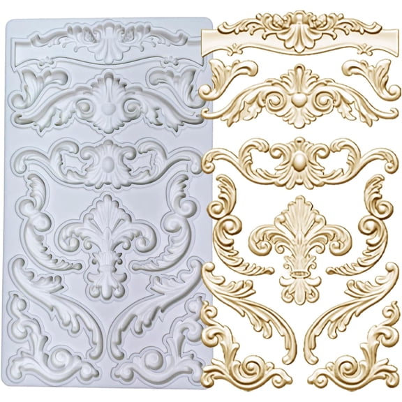 Baroque Curlicues Scroll Lace Border Relief Flower Lace Filigree Sculpted Decoration Fondant,Sugar Craft,Cake Decorating,Molds, Epoxy Resin Silicone,Baking DIY,Craft,Soap,Polymer Clay