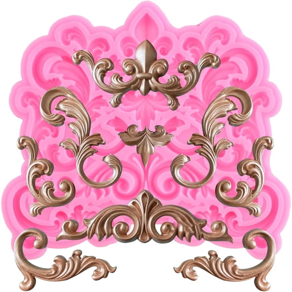 Baroque Curlicues Scroll Lace Fondant Silicone Molds Scroll Relief Flower Candy Mold Filigree Mold 3D Sculpted For DIY Cake Decorating Cupcake Topper Chocolate Gum Paste Polymer Clay