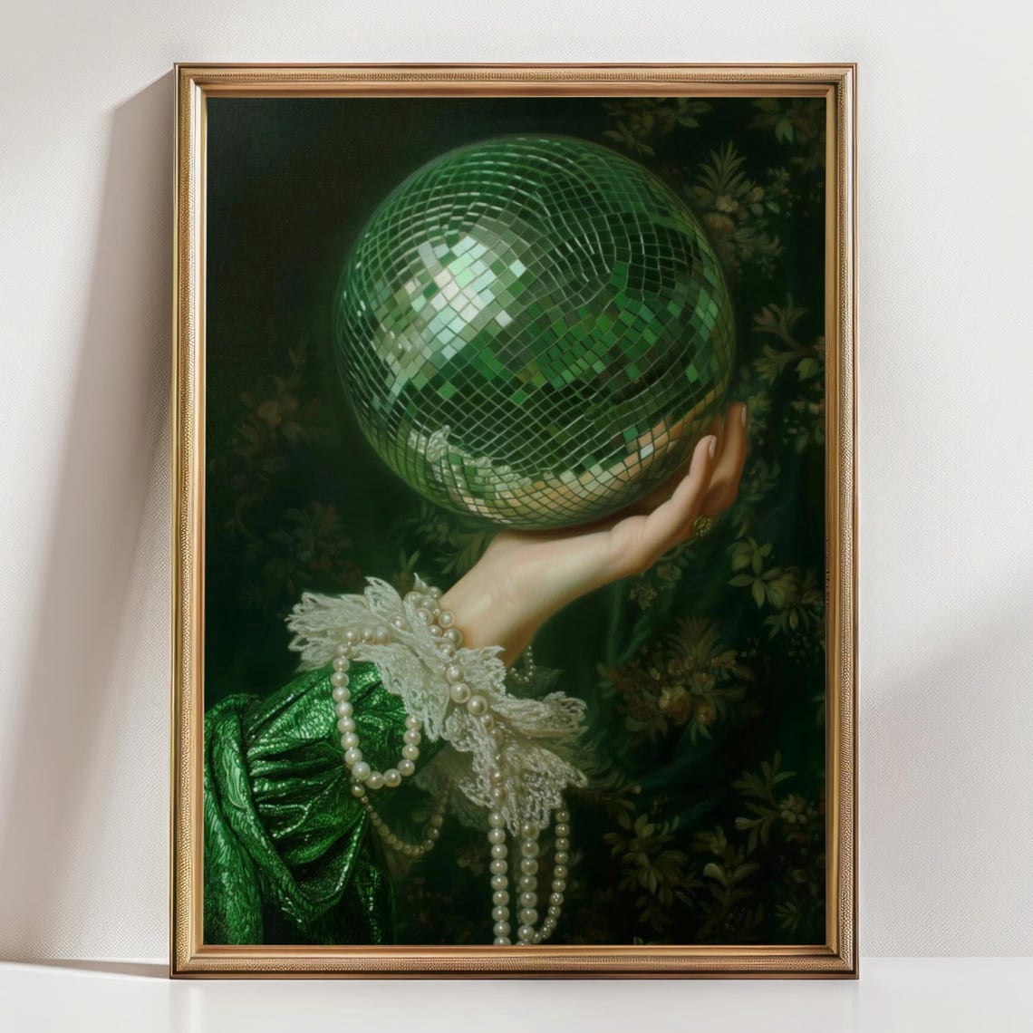 Baroque Disco Ball Art Print, Vintage Glam Wall Art, Green Disco ...