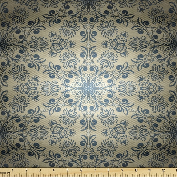 Ambesonne Baroque Fabric by the Yard Upholstery, Vintage Ornate and Eastern, 1 Yard, Sepia Dark Tan