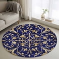 thumbnail image 1 of Baroque Floral Round Living Room Rugs 4 ft, Abstract Floral Retro Rustic Navy Blue Washable Area Rug with Non-Slip Sturdy Edge Binding Round Carpet for Entryway Kitchen Bedroom Bathroom, 1 of 9