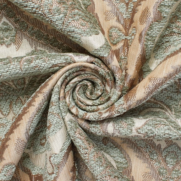 Baroque Floral Two Tone Chenille 57" Heavyweight Upholstery Jacquard Polyester Fabric By The Yard (Beige / Sage, 5 Yards)