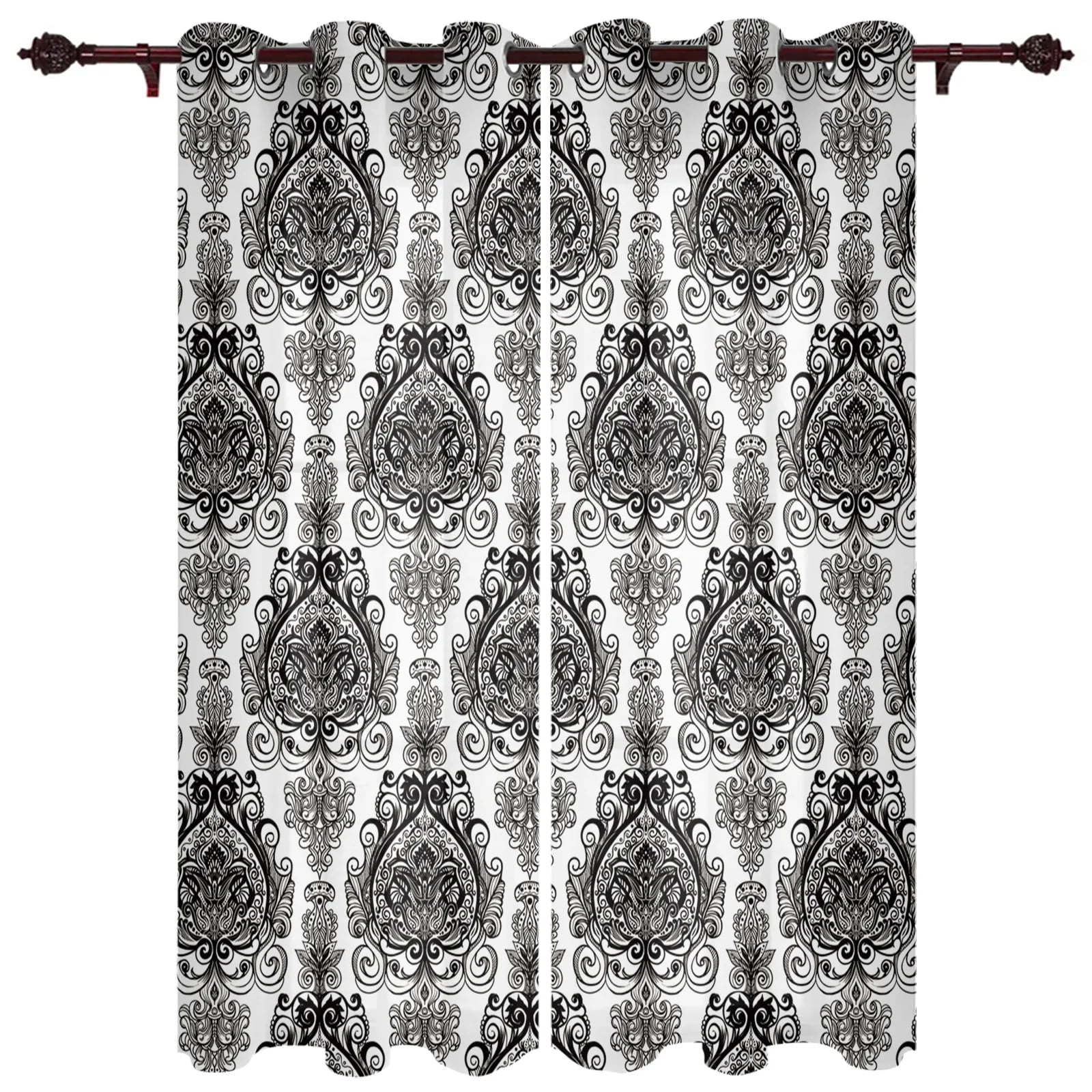 Baroque Flower Pattern Red Window Curtains Scenic Curtains for Living