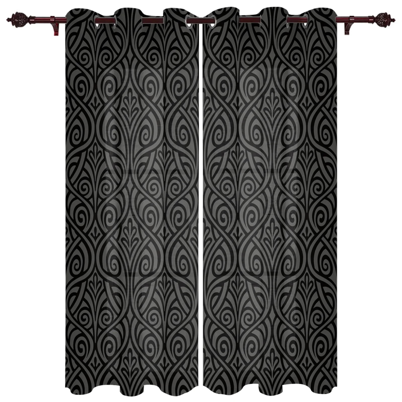 Baroque Flower Pattern Red Window Curtains Scenic Curtains for Living