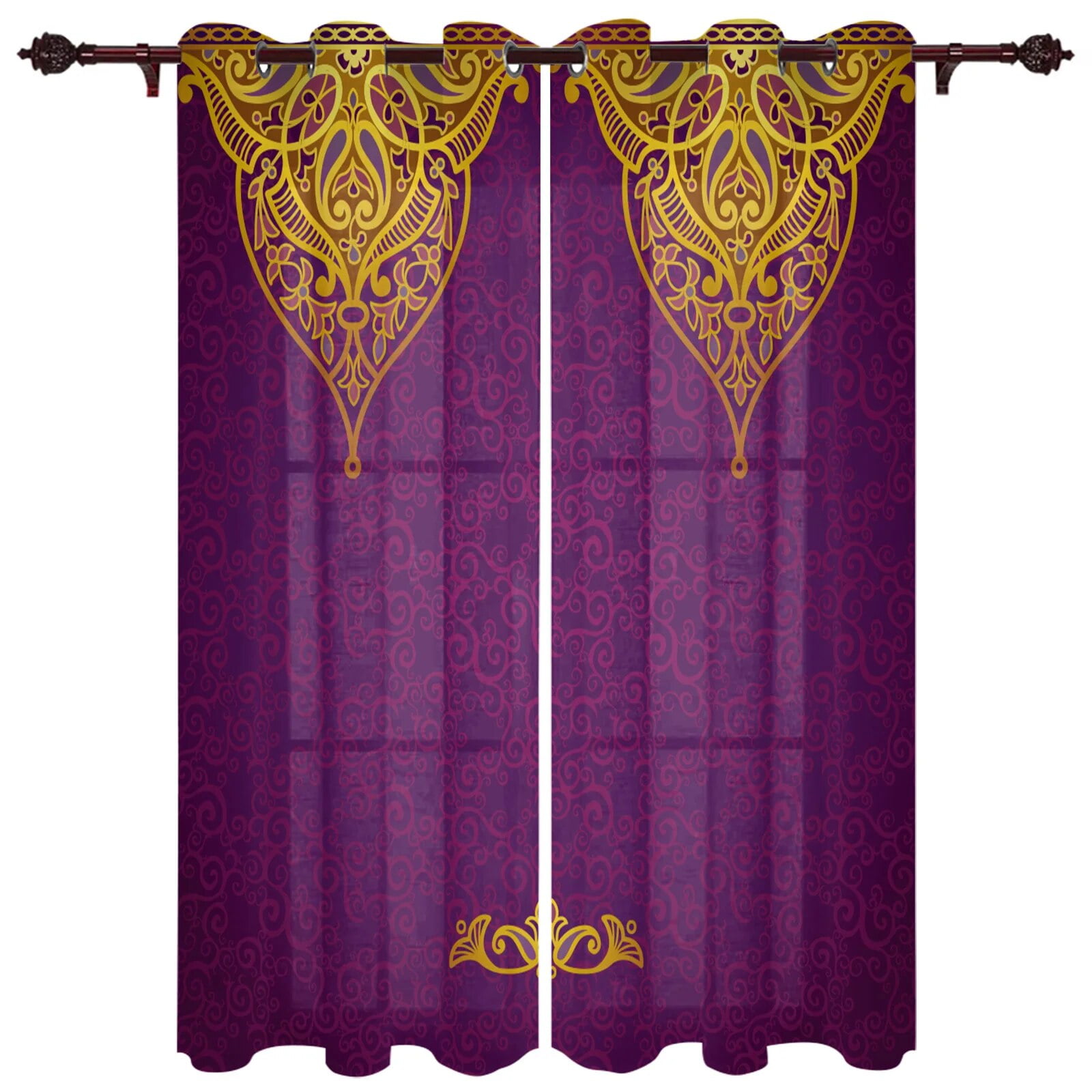 Baroque Golden Flower Leaves Window Curtains Scenic Curtains for Living Room Decorative