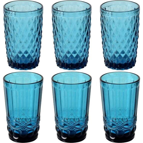 Baroque 12 fl. oz Translucent Blue Glasses, Dishwasher Safe, Set of 6