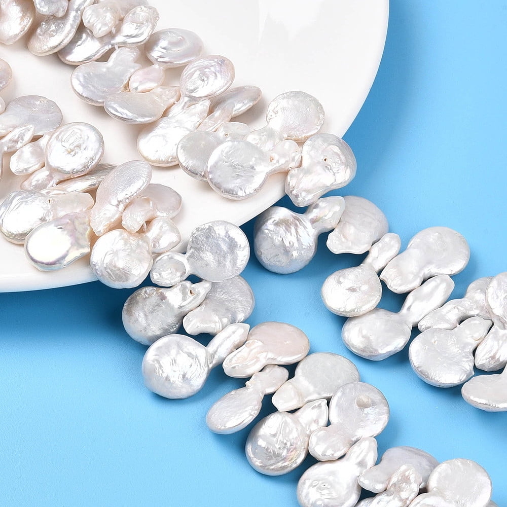 Baroque Keshi Pearl Beads Strands Cultured Freshwater Pearl Flat Round Top Drilled Seashell Color 16~17x18~27x4~7mm 15.75~16.14''(40~41cm)