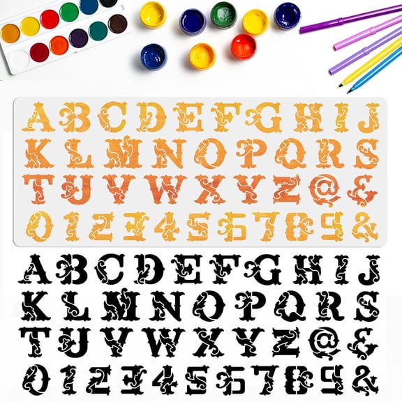 Baroque Letter Number Symbol Stencils Large Alphabet Letter Pattern Stencils 39.415.7inch Reusable Flexible Alphabet Drawing Templates for DIY Wood Wall Fabric Rock Signage