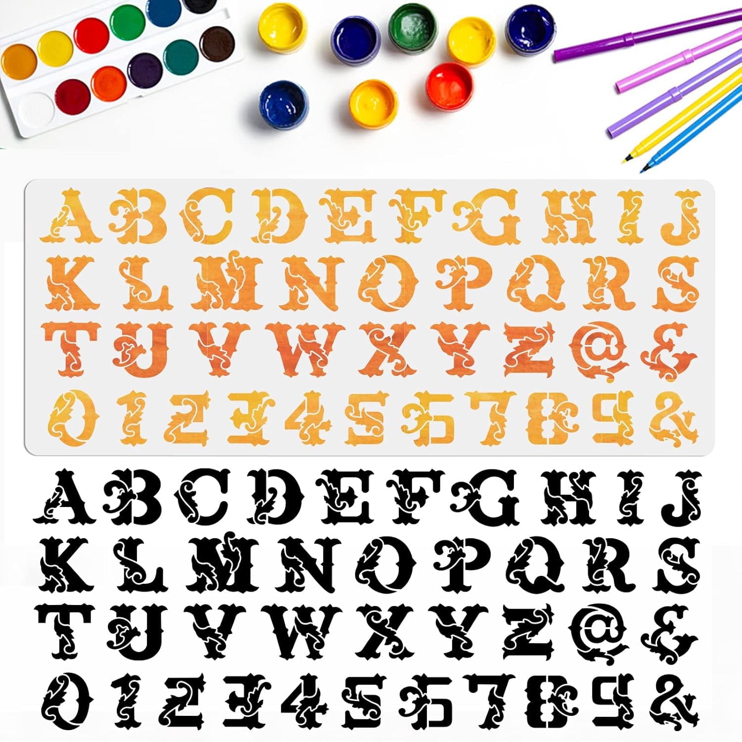 Baroque Letter Number Symbol Stencils Large Alphabet Letter Pattern ...