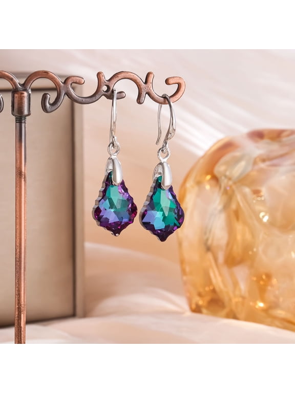 Baroque Maple Leaf Drop Earrings for Women, Oversized Irregular Geometric Crystal Jewelry, Fashion Statement Earrings for Party Daily Wear, Dark Green
