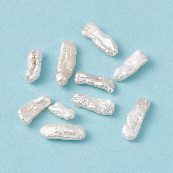 Baroque Natural Keshi Pearl Beads Rectangle Seashell Color 12~24.5x6~8x4~5mm Hole: 0.7mm