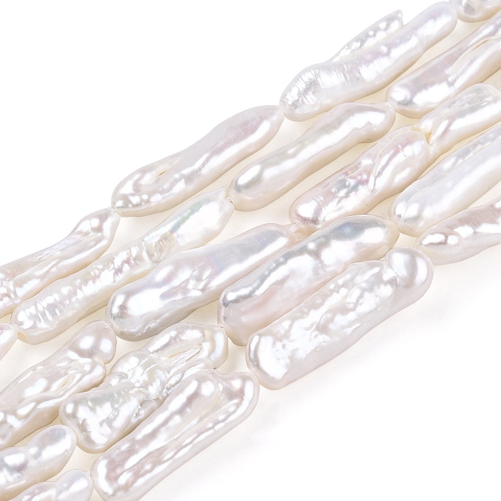 Baroque Natural Keshi Pearl Beads Strands Freshwater Pearl Stick Shape White 16~26x7~9x4~7mm Hole: 0.6mm about 16~21pcs/strand 15.55''(39.5cm)