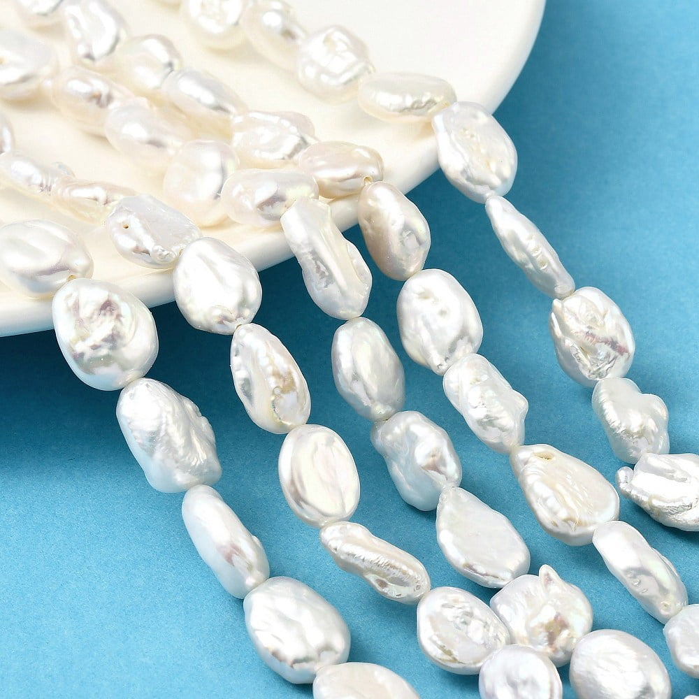 Baroque Natural Keshi Pearl Beads Strands Natural Cultured Freshwater Pearl 12~18x10.5~12.5x4~8mm Hole: 0.7mm 15.08~15.47 inch(38.3~39.3cm)