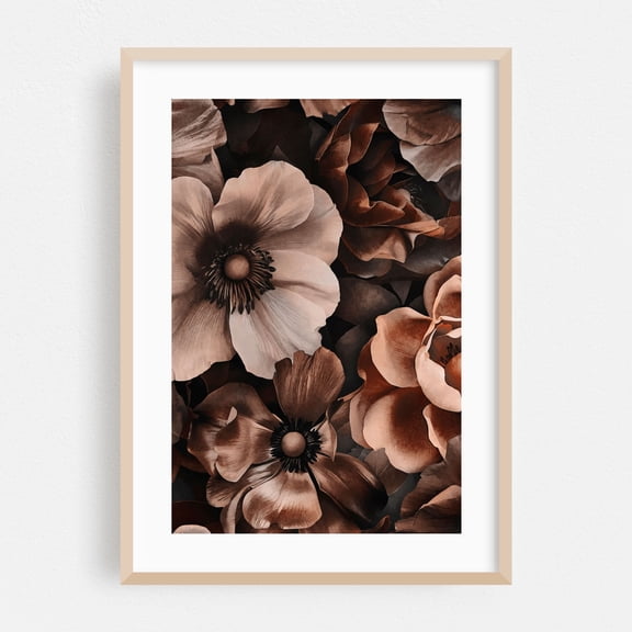 Baroque Opulent Moody Night Garden Brown - Painting Floral Flowers Botanical Vintage Nature Abstract Modern Art Oak Framed Wall Art Print 5 x 7 inches