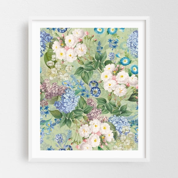 Baroque Pastel Botanical Flower Garden - Painting Floral Botanical Flowers Pattern Nature Garden Vintage White Framed Wall Art Print 8 x 10 inches