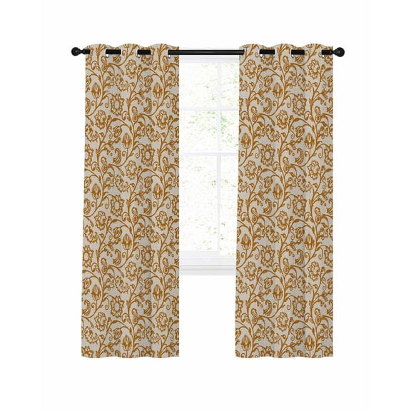Baroque Pattern Blackout Curtains 45 Inch Length Vintage Abstract Flowers Texture Thermal Insulated Window Curtain Window Drapes 2 Panels for Bedroom Living Room 52"Wx45"L