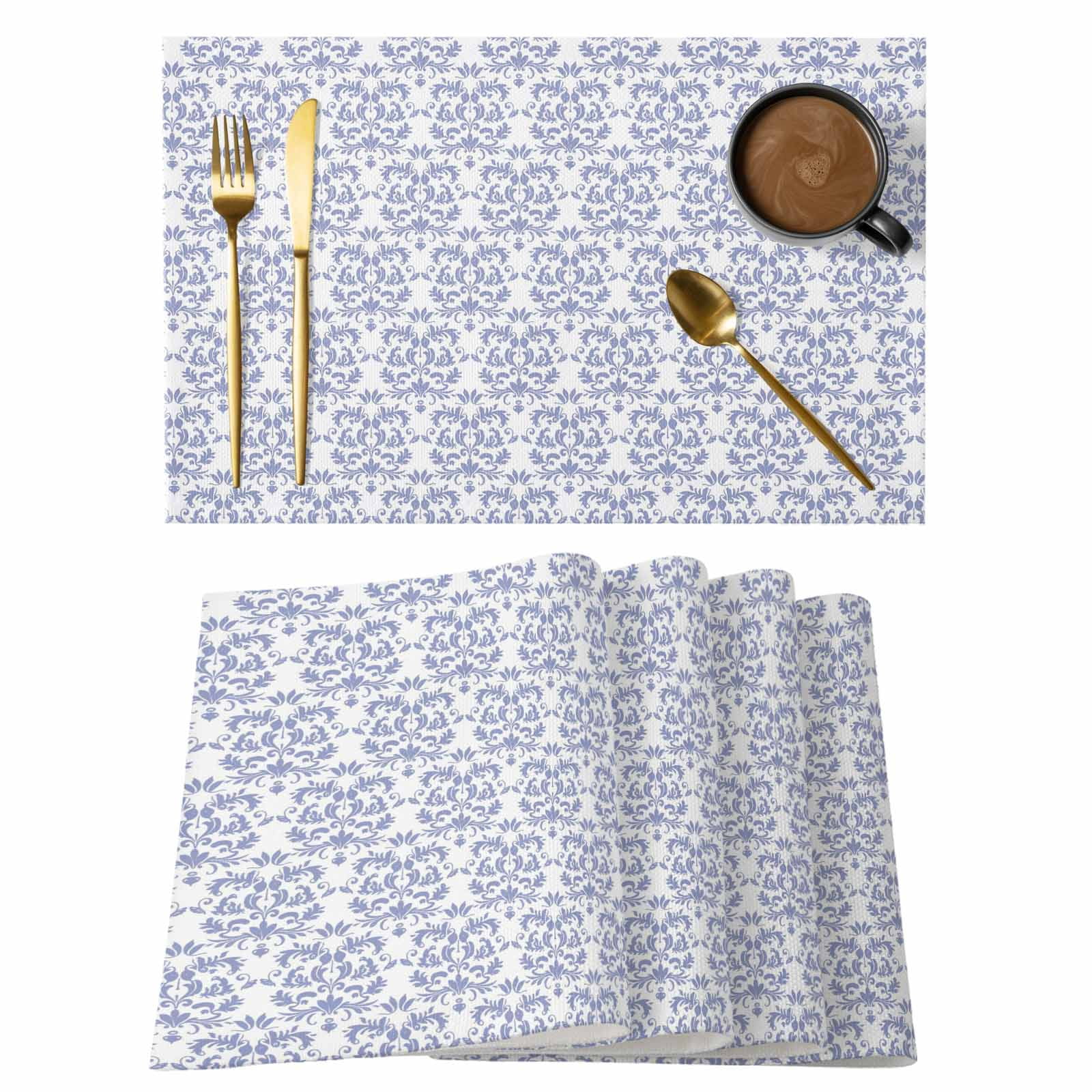 Baroque Pattern Placemats Set of 8 Light Blue Vintage Abstract Flowers ...