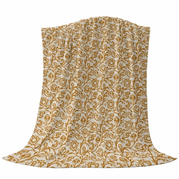 Baroque Pattern Throw Flannel Blanket Vintage Abstract Flowers Texture Super Soft Cozy Bed Blanket, Lightweight Plush Fuzzy Bed Throw for Bedroom Sofa Couch Living Room 50x60In,