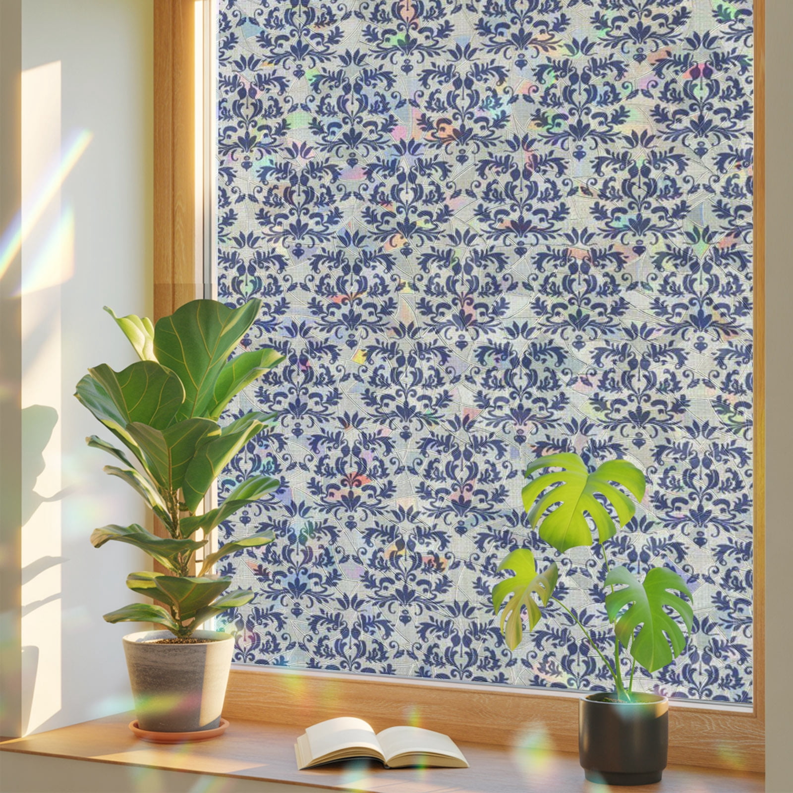 Baroque Pattern Window Privacy Film, Vintage Abstract Flowers Beige ...