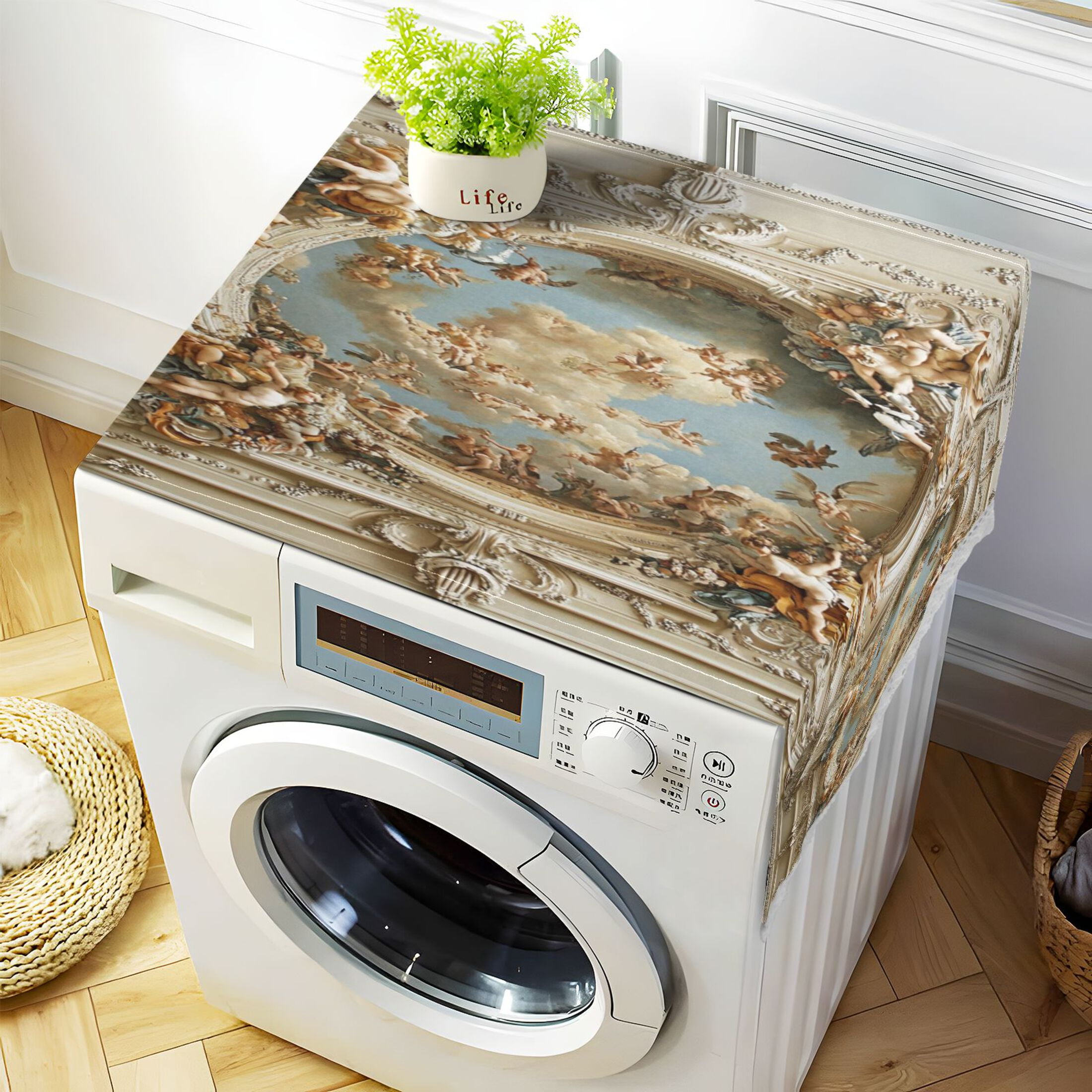 The Baroque PatternWasher and Dryer Covers Dust-Proof and Oil Resistant Fridge Cover with 4 Storage Pockets Washing Machine Top Cover for Laundry Kitchen Home 51.2 x 22 In
