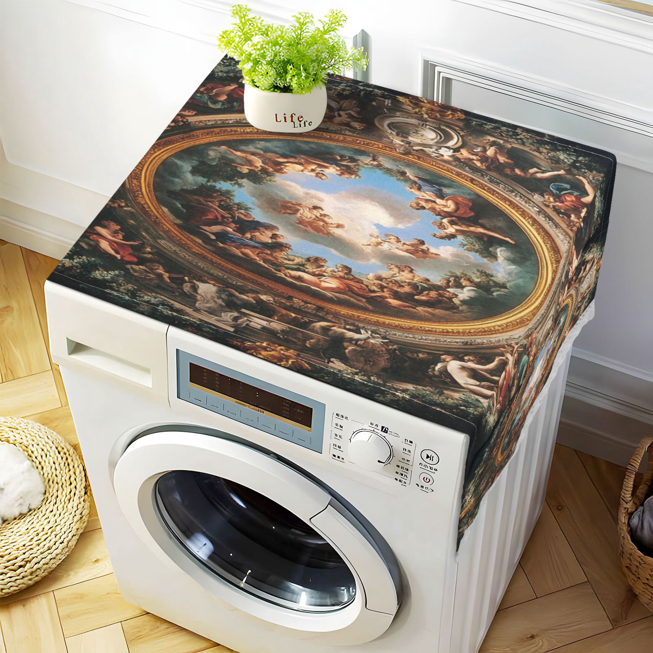 The Baroque PatternWasher and Dryer Covers Dust-Proof and Oil Resistant Fridge Cover with 4 Storage Pockets Washing Machine Top Cover for Laundry Kitchen Home 51.2 x 22 In