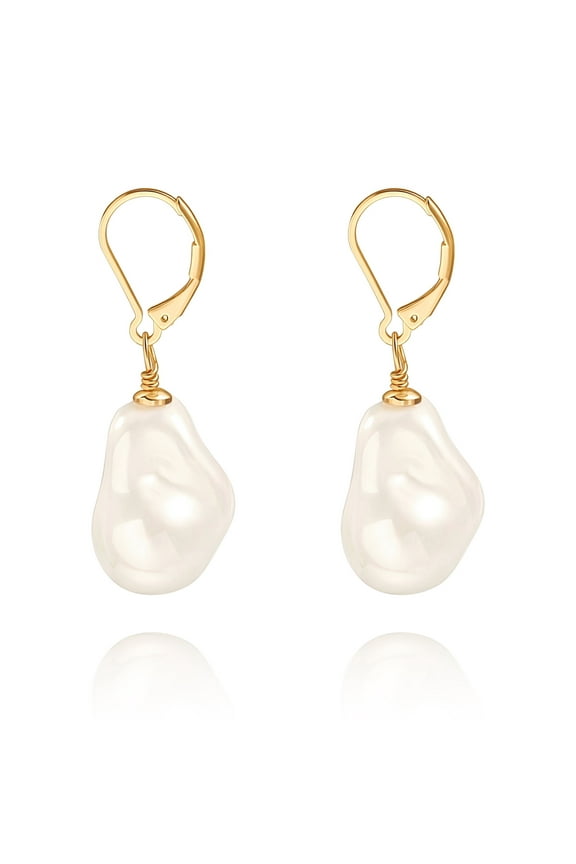 Baroque Pearl Dangle Earrings 18K Gold Plated Leverback Stud Irregular Pearl Earrings for Women