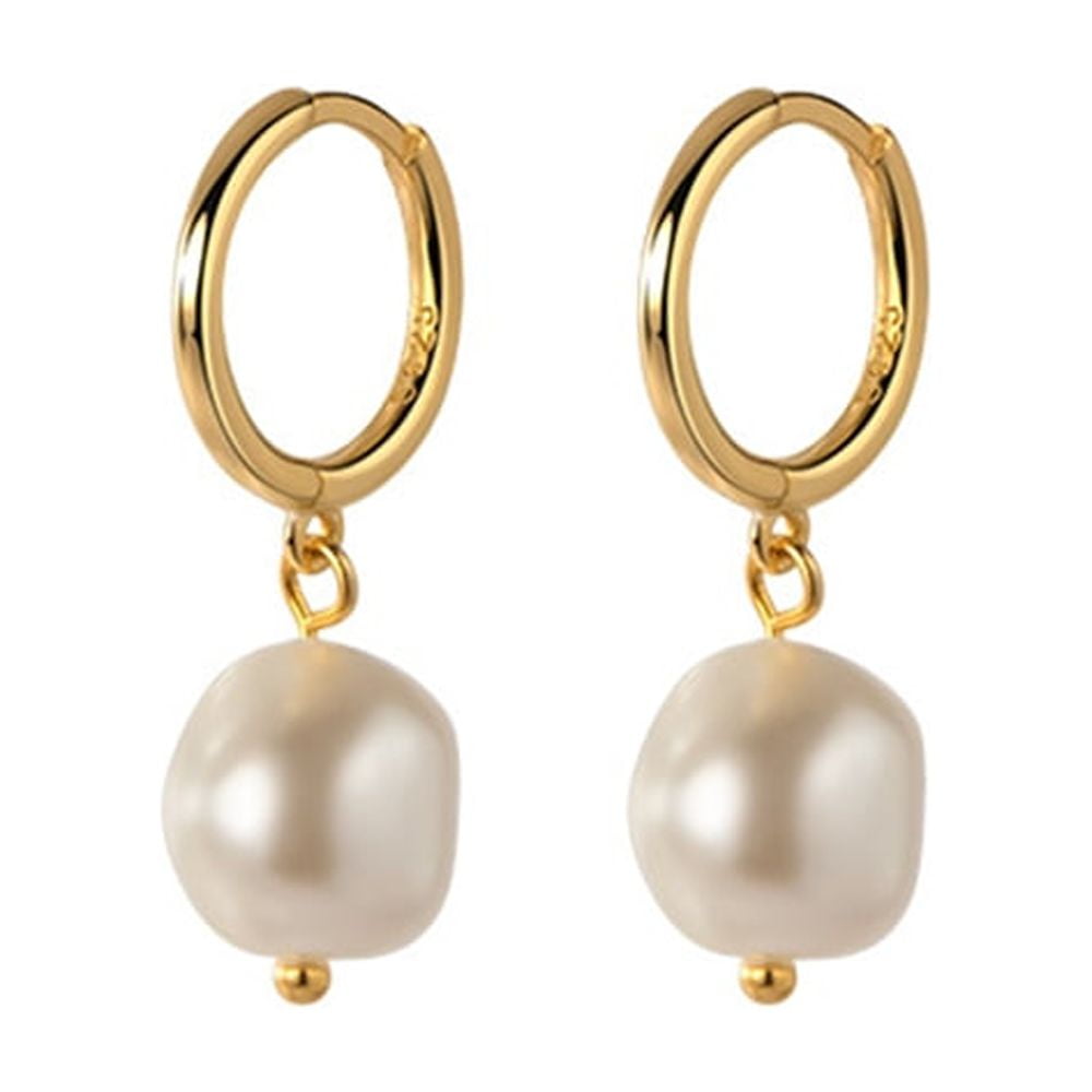 ZETSHION Baroque Pearl Dangle Hoop Earrings Sterling Silver 925 18K Gold Plated Drop Huggie Hoops for Women Girls