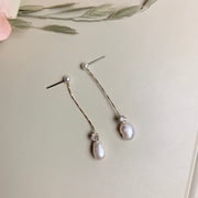 Baroque Pearl and Cubic Zirconia Long Drop Earrings