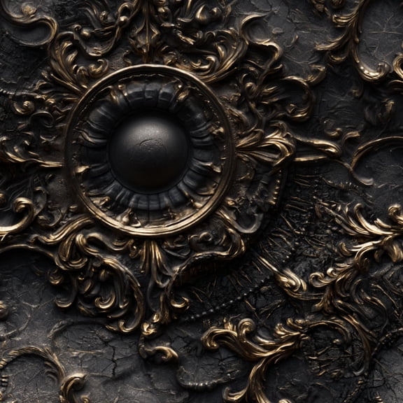 Baroque Peel and Stick Wallpaper Baroque Medallion Golden Floral Scrolls Dark Marble Wall Mural 17.7in x 9.8ft Self Adhesive Removable Wall Paper Renter Friendly Wallpaper for Bedroom