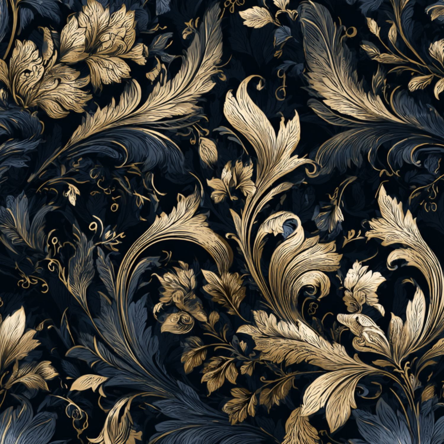 Baroque Peel and Stick Wallpaper Elegant Baroque Floral Damask Design Deep Navy Gold Wall Mural 17.7in x 9.8ft Self Adhesive Removable Wall Paper Renter Friendly Wallpaper for Bedroom Livingroom Men